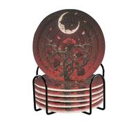 Sottobicchieri notturni gotici con rosa rossa al chiaro di luna per ufficio con supporto set di 6 sottobicchieri per bevande assorbenti all'esterno