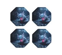 Sottobicchieri ottagonali in pelle, set di 4 sottobicchieri leggeri Axolotl a forma di cuore, per scrivania, anti-scottature, per decorare la tavola dell'ufficio