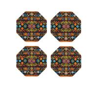 Sottobicchieri ottagonali stampati in stile Boho, stile popolare messicano, 4 pezzi, per bere, in pelle, per la protezione del tavolo e per la decorazione della casa.