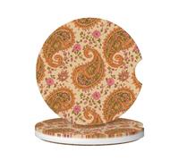 Sottobicchieri Per Auto 6.5Cm, Boho Orange Pink Flower Pai-Sley Universali Sottobicchieri Portabicchieri Per Auto Antiscivolo Sottobicchiere Per Portabicchieri Da Auto Per Caffè,2 Pezzi