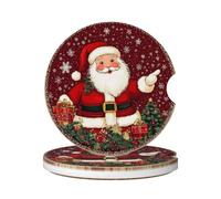 Sottobicchieri Per Auto 6.5Cm, Christmas Santa Circle Universali Sottobicchieri Per Portabicchieri Resistente Tappetini Per Bevande Per Casa Ufficio,2 Pezzi