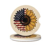 Sottobicchieri Per Auto 6.5Cm, Retro Us Flag Sunflower Universali Sottobicchieri Auto Anti-Polvere Sottobicchiere Per Porta Bicchiere Auto Per Casa Camion,2 Pezzi