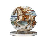 Sottobicchieri Per Auto 6.5Cm, Stained Glass Vintage Horse On Beach Universali Sottobicchieri Per Portabicchieri Antiscivolo Car Coaster Per Camion Caffè,2 Pezzi