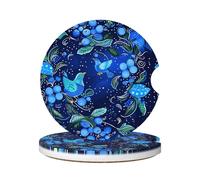 Sottobicchieri Per Auto 6.5Cm, Starry Sky Birds Blue Berry Leaves Universali Sottobicchieri Auto Protettivi Sottobicchieri Per Bevande Per Ufficio Camion,2 Pezzi