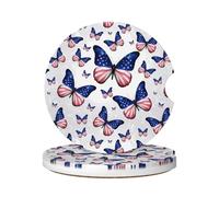 Sottobicchieri Per Auto 6.5Cm, Us Flag Butterflies Universali Sottobicchieri Auto Resistente Tappetini Per Portabicchieri Per Ufficio Caffè,2 Pezzi