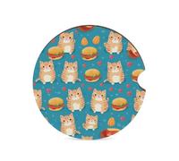 Sottobicchieri per auto a forma di gatto che ama mangiare hamburger, 2,6 pollici, portabicchieri in legno con tappetino in sughero, 1 pezzo