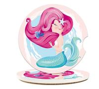 Sottobicchieri per auto a forma di sirena, pesce e stella marina, per portabicchieri, sottobicchieri in ceramica assorbente con retro in sughero, accessori per auto, regali per uomini e donne, 2 pezzi