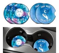 Sottobicchieri per auto a forma di stella e luna, accessori per interni, in neoprene, 7 cm, antiscivolo, con fessura per le dita, regali celesti per donne, uomini, conducenti, 4 pezzi