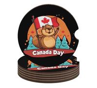 Sottobicchieri per auto a forma di ta per il Canada Day, da 2,6 pollici, portabicchieri in legno con tappetino in sughero, 6 pezzi