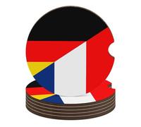 Sottobicchieri per auto con bandiera dell'amicizia Germania Francia da 2,6 pollici, portabicchieri in legno con tappetino in sughero, 6 pezzi