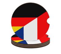 Sottobicchieri per auto con bandiera dell'amicizia Germania Francia da 2,6 pollici, portabicchieri in legno con tappetino in sughero, 4 pezzi