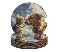 Sottobicchieri per auto con cane e gatto faccia a faccia, 6 pezzi, antiscivolo, universali, sottobicchieri, sottobicchieri, set di accessori per interni dell'auto, unisex