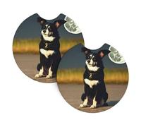 Sottobicchieri per auto con cane sotto la luna, confezione da 2 sottobicchieri universali per auto, accessori per interni auto, 2,7 pollici e (circa 6,9 cm).