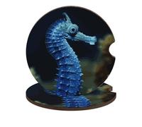 Sottobicchieri per auto con cavalluccio marino blu, 6,6 cm, 2 pezzi, antiscivolo, universali, portabicchieri per auto, set di accessori per interni dell'auto, unisex