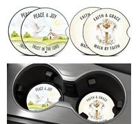 Sottobicchieri per auto con croce e chiesa, 4 pezzi, con croce sacra, accessori per auto, decorazione per interni, tappetino universale in gomma antiscivolo in neoprene da 7 cm, con fessura per le