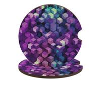 Sottobicchieri per auto con cubi di colore astratto viola, confezione da 2, universali, antiscivolo, con base in sughero e tacca per le dita, accessori per auto per donne e uomini