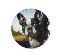 Sottobicchieri per auto con cucciolo di cane Boston Terrier, 6,6 cm, 1 pezzo, antiscivolo, universale, sottobicchiere, sottobicchiere, set di accessori per interni dell'auto, unisex