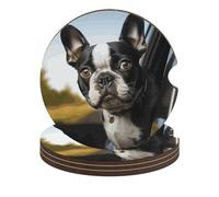 Sottobicchieri per auto con cucciolo di cane Boston Terrier, 6,6 cm, 4 pezzi, antiscivolo, universali, per portabicchieri, set di accessori per interni dell'auto, unisex