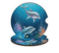 Sottobicchieri per auto con delfino e pesce da 6,6 cm, 2 pezzi, antiscivolo, universali, portabicchieri per auto, set di accessori per interni dell'auto, unisex