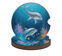 Sottobicchieri per auto con delfino e pesce da 6,6 cm, 4 pezzi, antiscivolo, universali, portabicchieri per auto, set di accessori per interni dell'auto, unisex
