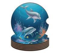 Sottobicchieri per auto con delfino e pesce da 6,6 cm, 6 pezzi, antiscivolo, universali, portabicchieri per auto, set di accessori per interni dell'auto, unisex