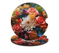 Sottobicchieri per auto con fiori colorati, confezione da 2 sottobicchieri universali antiscivolo, simpatici sottobicchieri creativi, 6,6 cm, accessori interni auto