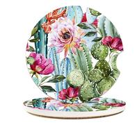 Sottobicchieri per auto con fiori di cactus rosa e rose per portabicchieri, accessori per auto, confezione da 2 sottobicchieri assorbenti in ceramica per portabicchieri per bevande, per donne e uomini