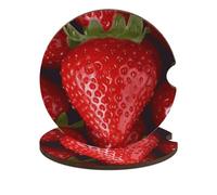 Sottobicchieri per auto con fragole rosse, confezione da 2, universali, antiscivolo, con base in sughero e intaglio per le dita, accessori per auto per donne e uomini