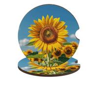 Sottobicchieri per auto con girasoli e fiori in fiore, confezione da 2, antiscivolo, universali, resistenti al calore, con apertura circolare da 2,6", con intaglio per le dita, base in sughero, per do
