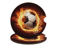 Sottobicchieri per auto con palla da calcio antincendio, confezione da 2, universali, antiscivolo, con base in sughero e tacca per le dita, accessori per auto per donne e uomini