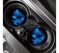 Sottobicchieri per auto con piuma blu, 7 cm, stampa piuma, 2 pezzi | Set da 2 pezzi, 7 cm di dimensioni standard per portabicchieri, progettato per proteggere i portabicchieri da polvere e