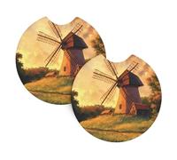 Sottobicchieri per auto, confezione da 2 pezzi, con immagine di YYHWHJDE The Windmill on the pratland, inodore, per tutti i portabicchieri standard, perfetti per auto, camion, SUV, 6,9 cm