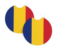 Sottobicchieri per auto, confezione da 2 pezzi, motivo bandiera della Romania, in gomma cloroprenica resistente, impermeabile, ad asciugatura rapida, inodore