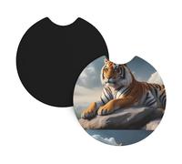 Sottobicchieri per auto, confezione da 2 pezzi, motivo: tigre YYHHAOFA Majestic che riposa su una roccia con cielo nuvoloso stampato, inodore, per tutti i portabicchieri standard, perfetti per auto