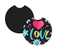 Sottobicchieri per auto, confezione da 2 pezzi WHJSSF Colorful And I Love You con stampa di lettere in gomma cloroprenica resistente, impermeabili, ad asciugatura rapida, inodore