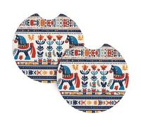 Sottobicchieri per auto, confezione da 2 pezzi, WHJSSF svedese Dala Horse Folk stampa popolare gomma cloroprenica, impermeabile, ad asciugatura rapida, inodore