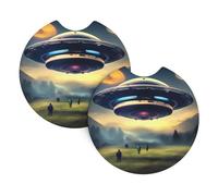 Sottobicchieri per auto, confezione da 2 pezzi, Yyhwhjde Ufo Landing Prints, in gomma cloroprenica resistente, impermeabile, ad asciugatura rapida, inodore