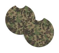 Sottobicchieri per auto, confezione da 2 sottobicchieri con stampa mimetica verde, con inserto per dita e inserto per bevande, accessori interni auto