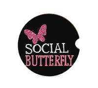 Sottobicchieri per auto in legno con farfalla sociale con intaglio per dita portabicchieri universali antiscivolo