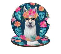 Sottobicchieri per auto Llama da 2,6 pollici, portabicchieri in legno con tappetino in sughero, 2 pezzi