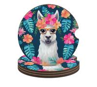 Sottobicchieri per auto Llama da 2,6 pollici, portabicchieri in legno con tappetino in sughero, 4 pezzi