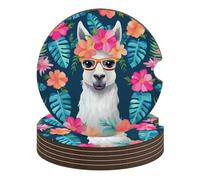 Sottobicchieri per auto Llama da 2,6 pollici, portabicchieri in legno con tappetino in sughero, 6 pezzi