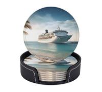Sottobicchieri per bevande, 6 pezzi, in pelle resistente al calore, con supporto per navi da crociera al mare, sottobicchiere rotondo per bevande, tappetino per tazza da caffè, protezione da tavolo