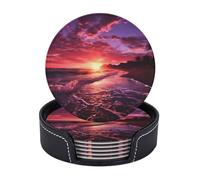 Sottobicchieri per bevande, 6 pezzi, in pelle resistente al calore, con supporto, rosa, spiaggia, tramonto, sottobicchiere, sottobicchiere, rotondo, per bevande, tazza da caffè, protezione da tavolo