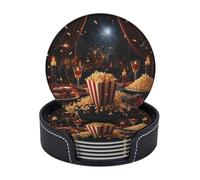Sottobicchieri per bevande, 6 pezzi, in pelle resistente al calore, con supporto, sottobicchieri rotondi per feste notturne cinematografiche, per bevande e caffè, protezione da tavolo, per cucina, bar