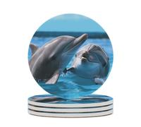 sottobicchieri per bevande a forma di due delfini nell'acqua con base in sughero, sottobicchieri rotondi per tazze, tappetino di protezione da tavolo per diversi tipi di tazze