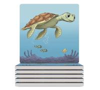 Sottobicchieri per bevande Alla ricerca di tartarughe marine Set di 6 sottobicchieri rotondi in ceramica con supporto Sottobicchiere resistente al calore antiscivolo Tappetino per tazza Tappetino