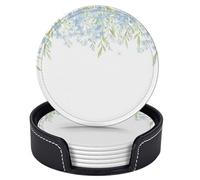 Sottobicchieri per bevande con motivo a fiori e foglie verdi ad, con supporto, set di 6 sottobicchieri rotondi in pelle resistenti al calore, per proteggere il tavolo, come decorazione per la casa, c