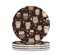 sottobicchieri per bevande con simpatici gufi marroni dei cartoni animati con base in sughero, sottobicchieri rotondi per tazze, tappetino di protezione da tavolo per vari tipi di tazze