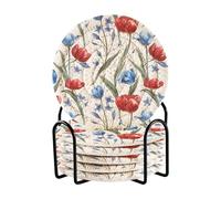 Sottobicchieri per bevande, stile country con tulipano rosso fiori intrecciati sottobicchiere con supporto set di sottobicchieri da tavolo per bevande sottobicchieri per cucina soggiorno decorazione
